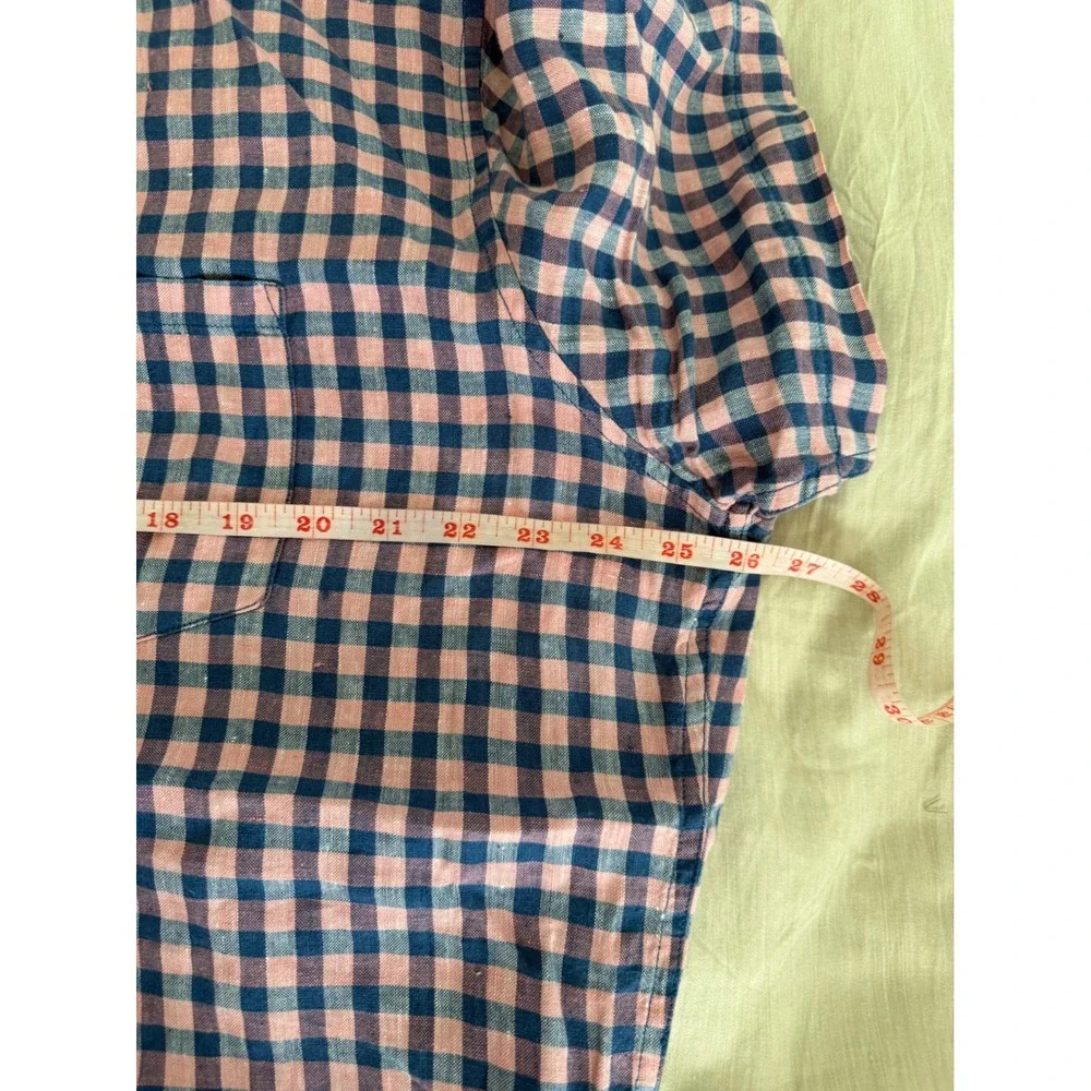 Banana Republic Camden Fit 100% Linen Pink Blue Gingham Plaid Button Shirt XL